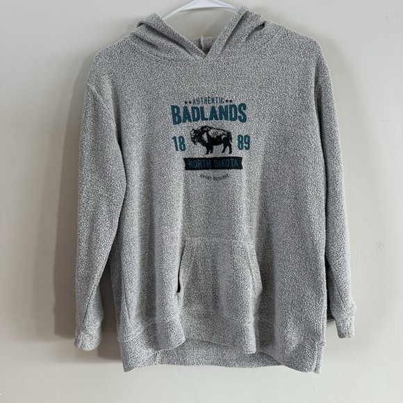 Nd Weekend Other - Kids Unisex Badlands ND‎ Hooded Sweatshirt Terry Cloth Gray Buffalo XL Cotton